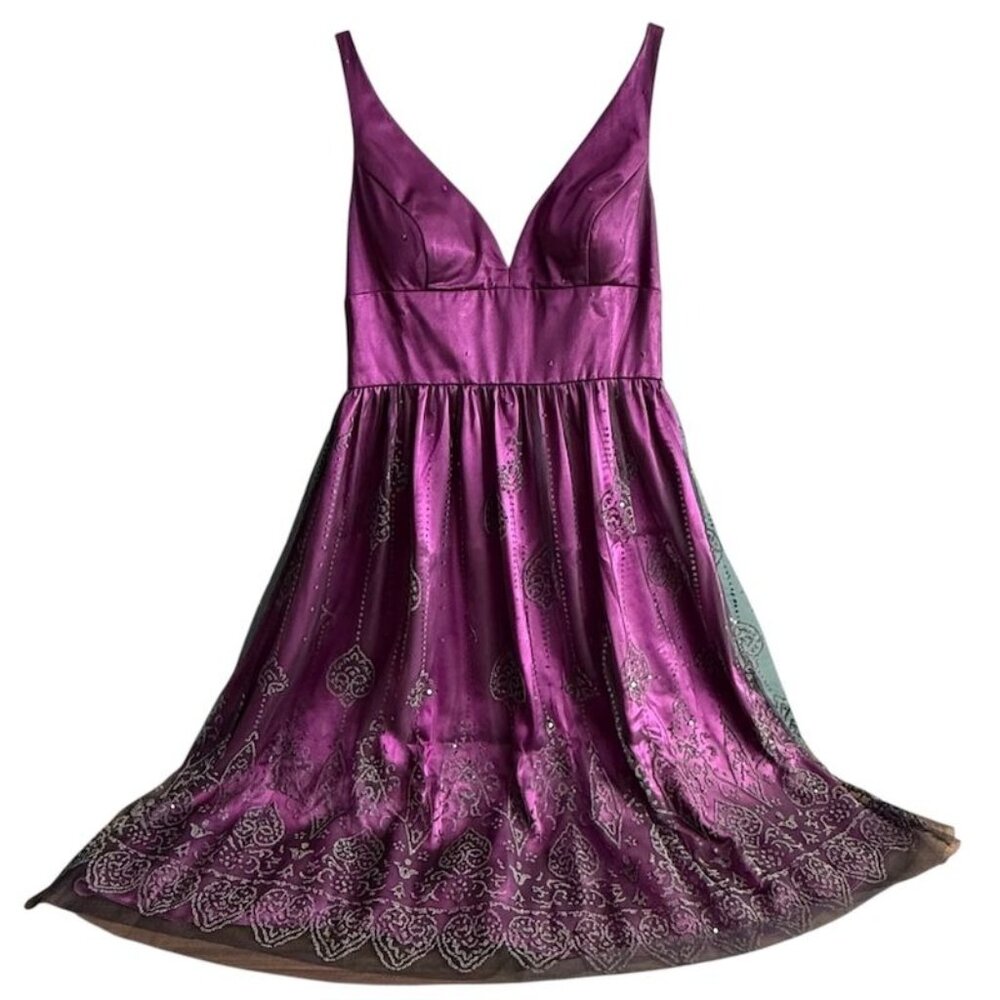 Adrianna Papell Boutique Dress Size 6 Womens Formal Purple Mesh Overlay Beads